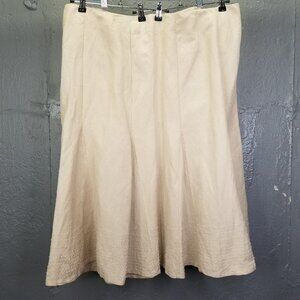 AVENUE SKIRT Women's Plus Sz 20 Linen Blend Tan Beaded A-line Skater Back Zip
